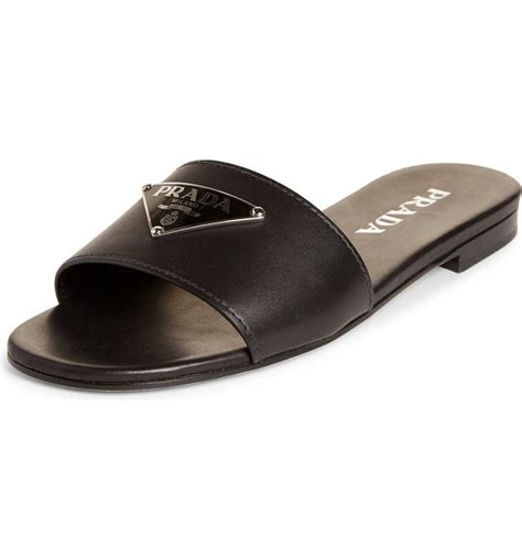 prada triangle logo leather slide sandals|Prada Triangle Logo Slide Sandal (Women) .